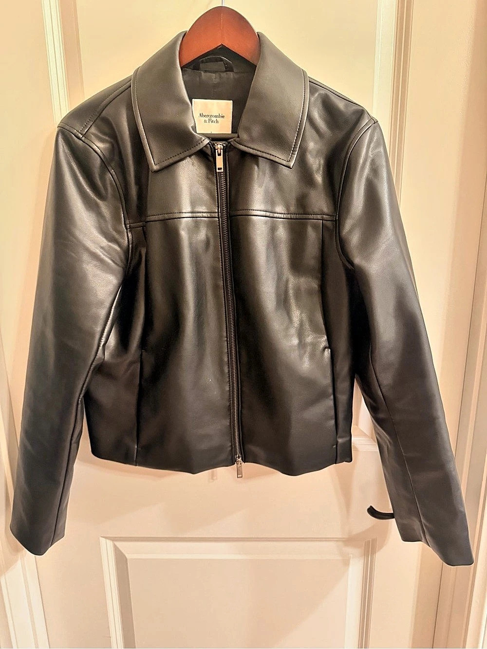 Abercrombie & Fitch Slim Zip Vegan Leather Jacket Women's Black Leather Jacket